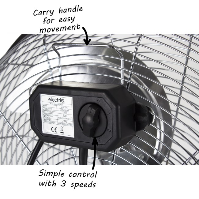 electriQ 18 Inch High Velocity Floor Fan - Chrome