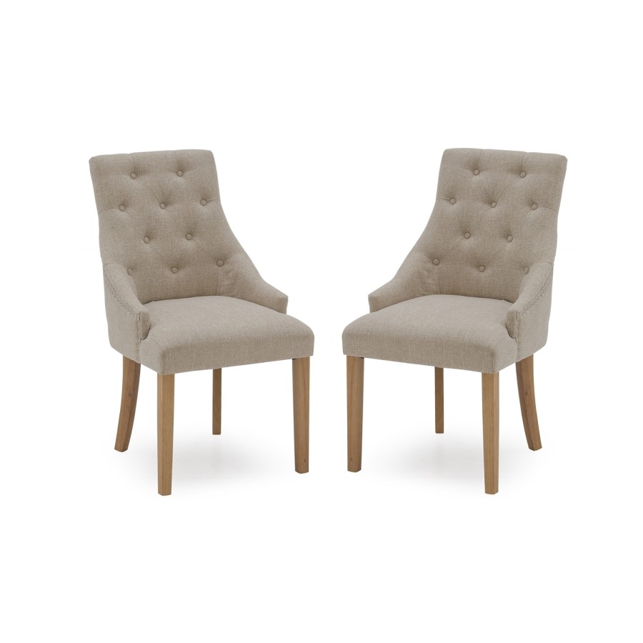 Hobbs Pair of Beige Linen Fabric Dining Chairs- By Vida Living