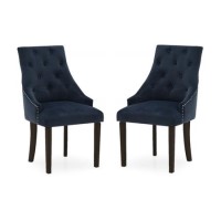 Vida Living Hobbs Pair of Dining Chairs in Midnight Blue Velvet
