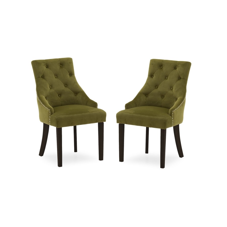 Vida Living Hobbs Pair of Dining Chairs in Moss Green Velvet