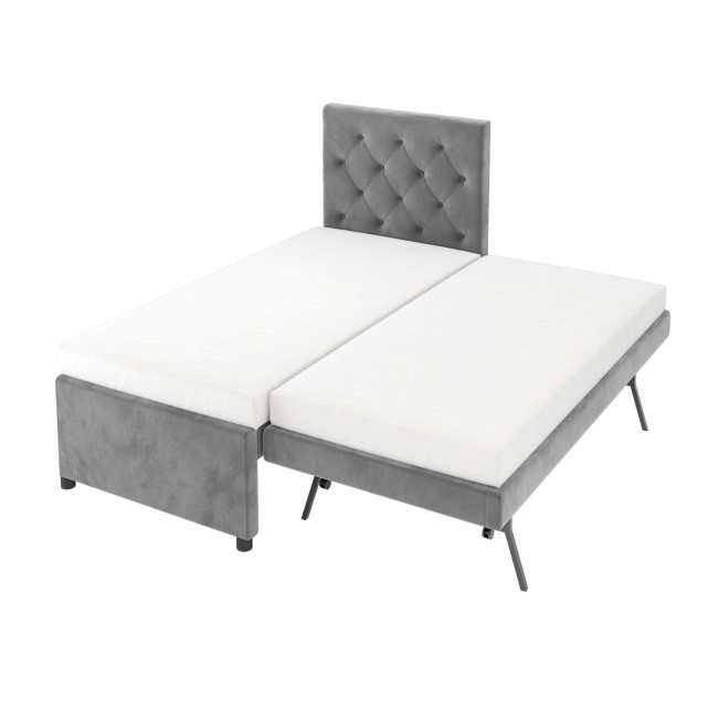 Single Grey Velvet Guest Bed with Trundle  - Isabel