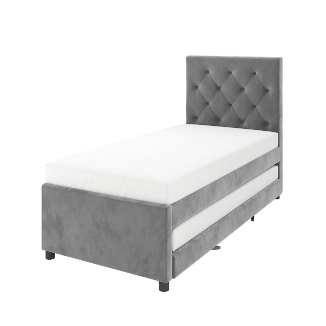 Single Grey Velvet Guest Bed with Trundle  - Isabel