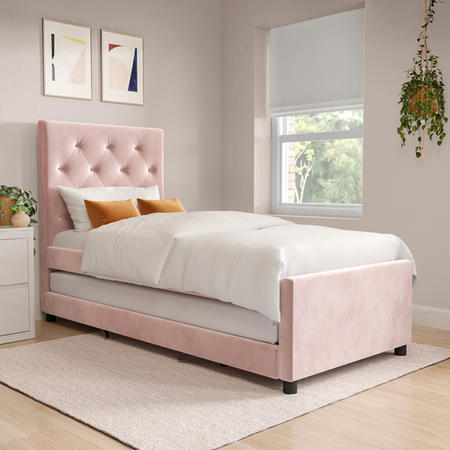 ONLY OPENED - Single Pink Velvet Guest Bed with Trundle  - Isabel