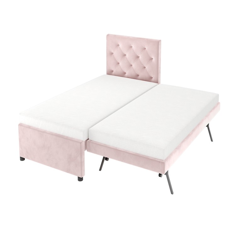 ONLY OPENED - Single Pink Velvet Guest Bed with Trundle  - Isabel