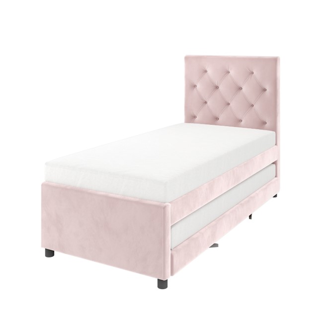 Single Pink Velvet Guest Bed with Trundle  - Isabel