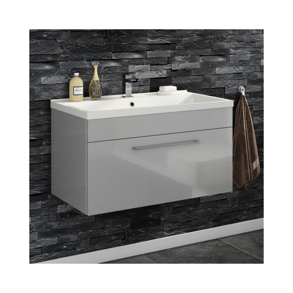 Grey Wall Hung Vanity Unit Without Basin 800mm Wide Furniture123