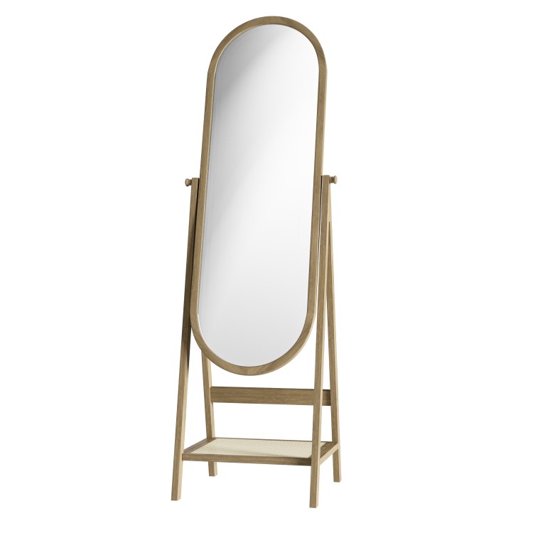 Oak Full Length Free-Standing Oval Mirror with Shelf - Ida