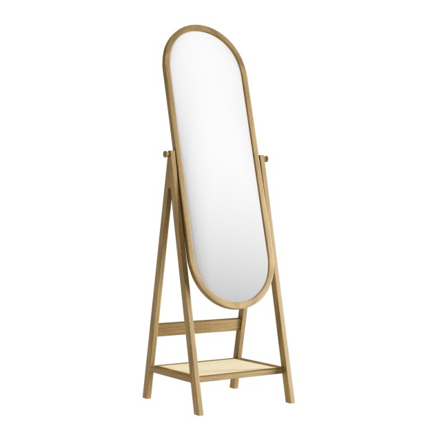 Oak Full Length Free-Standing Oval Mirror with Shelf - Ida