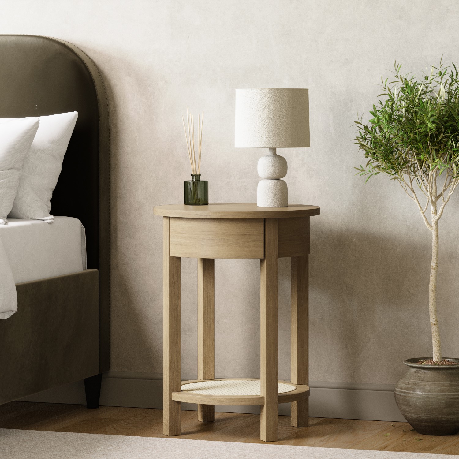 Oak Bedside Table Drawer Shelf