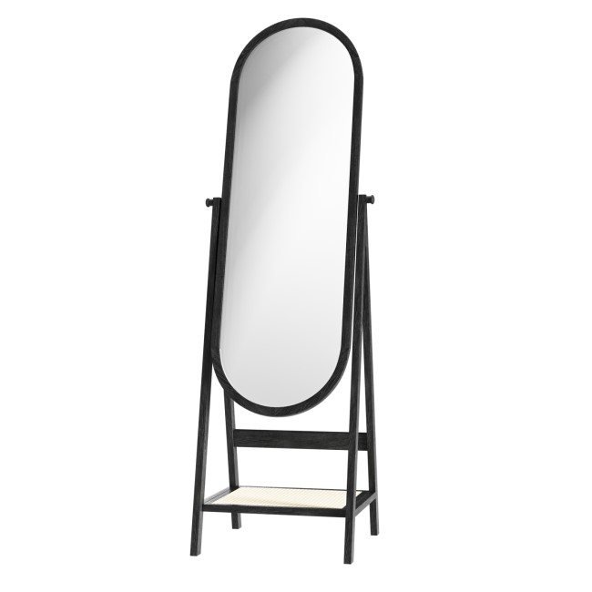 Black Full Length Free-Standing Oval Mirror with Shelf - Ida