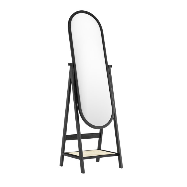 Black Full Length Free-Standing Oval Mirror with Shelf - Ida