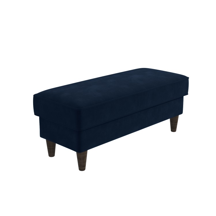 Large Navy Velvet Footstool - Idris