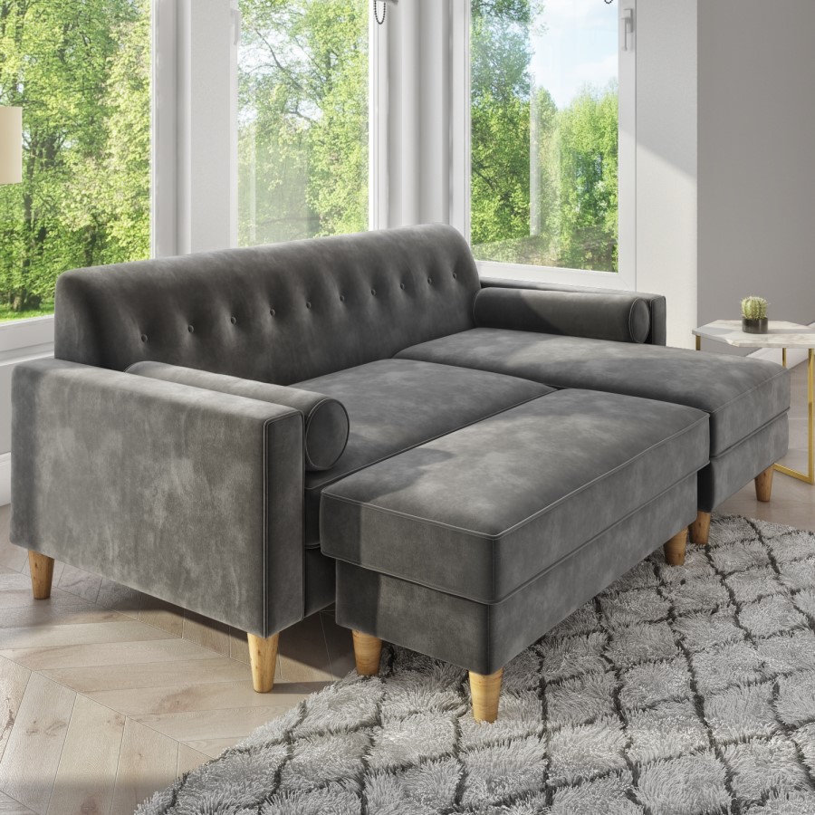 GRADE A2 - Silver Grey Velvet Footstool - Idris