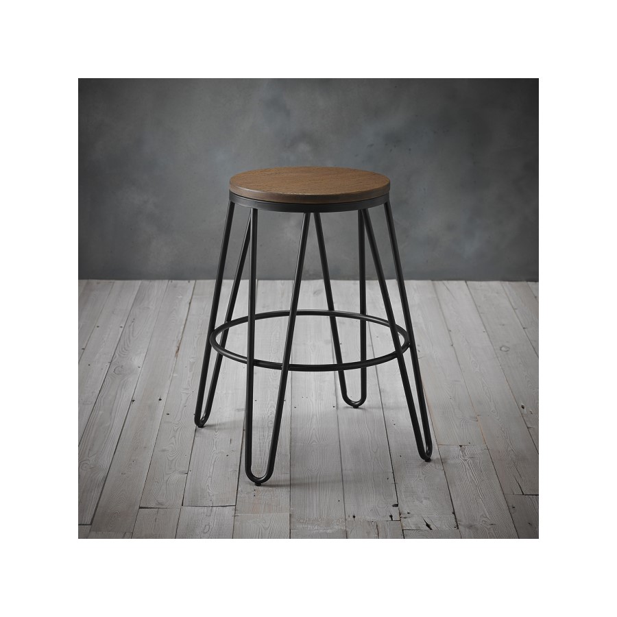 Solid Wood Bar Stool with Black Legs - 76 cm - Ikon