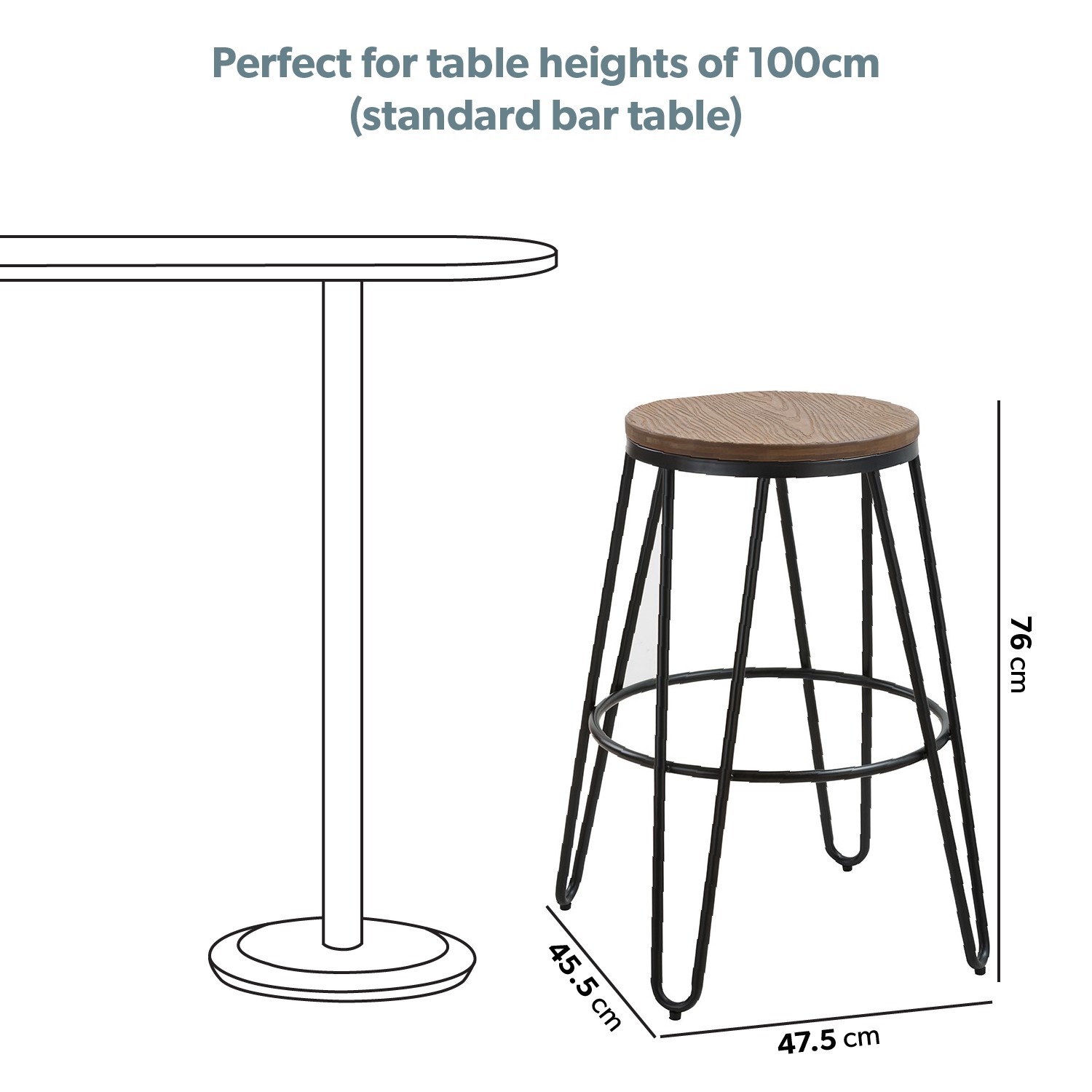 Solid Wood Bar Stool with Black Legs 76 cm Ikon Furniture123