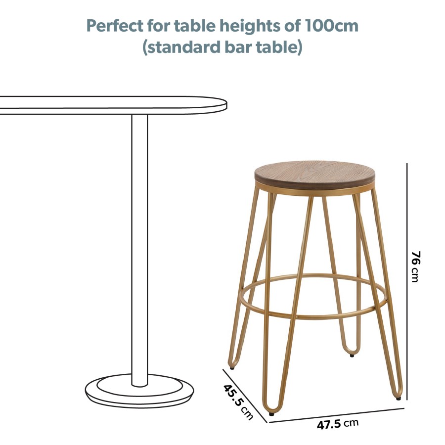 Solid Wood Bar Stool with Gold Legs - 76cm - Ikon