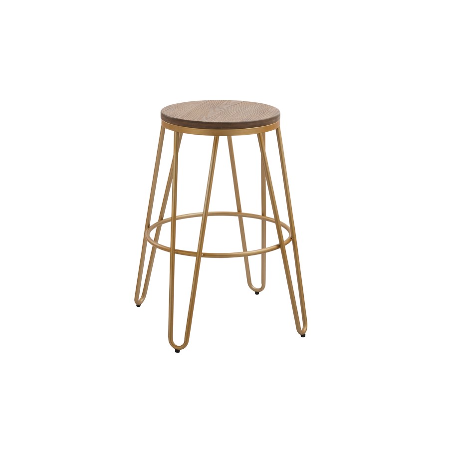 Solid Wood Bar Stool with Gold Legs - 76cm - Ikon