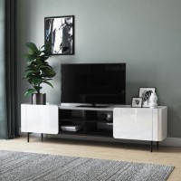 GRADE A1 - White Gloss and Marble Curved TV Unit - Isla