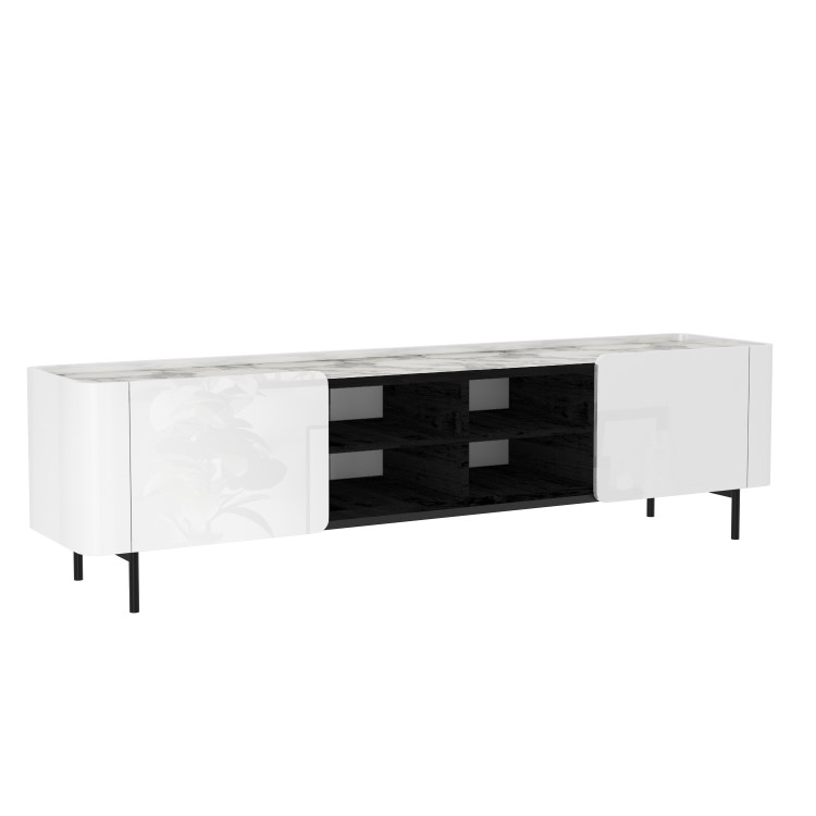 Large White Gloss and Marble TV Unit - TV's up to 70" - Isla