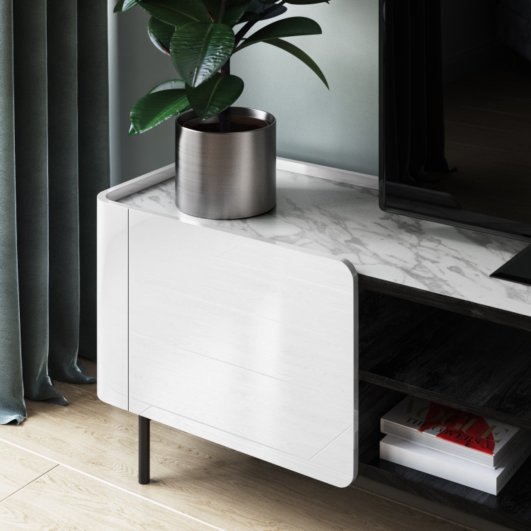 Large White Gloss and Marble TV Unit - TV's up to 70" - Isla