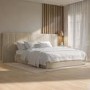 Beige Velvet Double Ottoman Bed with Wide Headboard - Iman