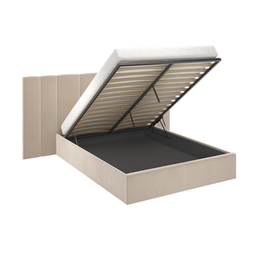 GRADE A1 - Beige Velvet Double Ottoman Bed with Wide Headboard - Iman