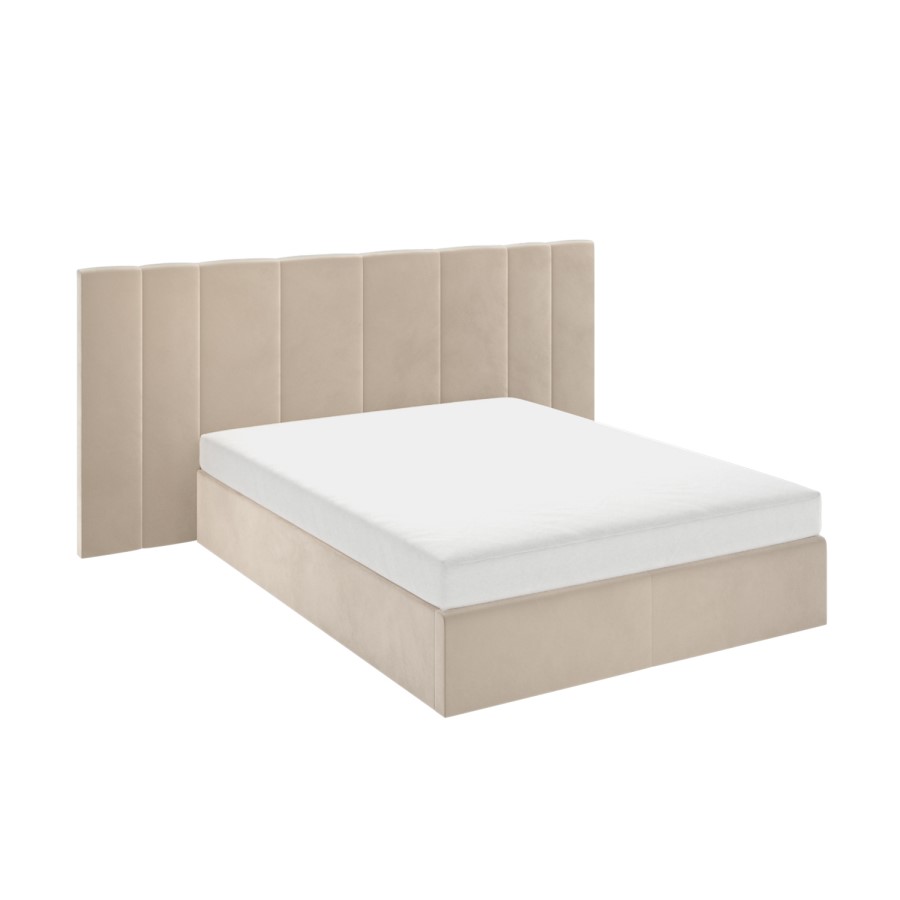 GRADE A1 - Beige Velvet Double Ottoman Bed with Wide Headboard - Iman