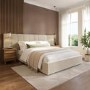 Beige Velvet King Size Ottoman Bed with Wide Headboard - Iman