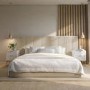 Beige Velvet King Size Ottoman Bed with Wide Headboard - Iman