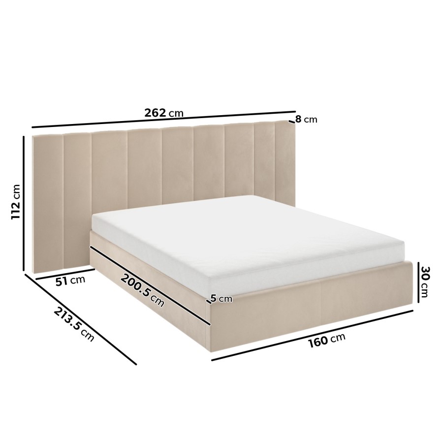 GRADE A1 - Beige Velvet King Size Ottoman Bed with Wide Headboard - Iman