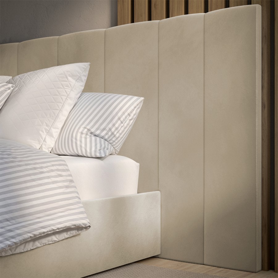 ONLY OPENED - Beige Velvet King Size Ottoman Bed with Wide Headboard - Iman