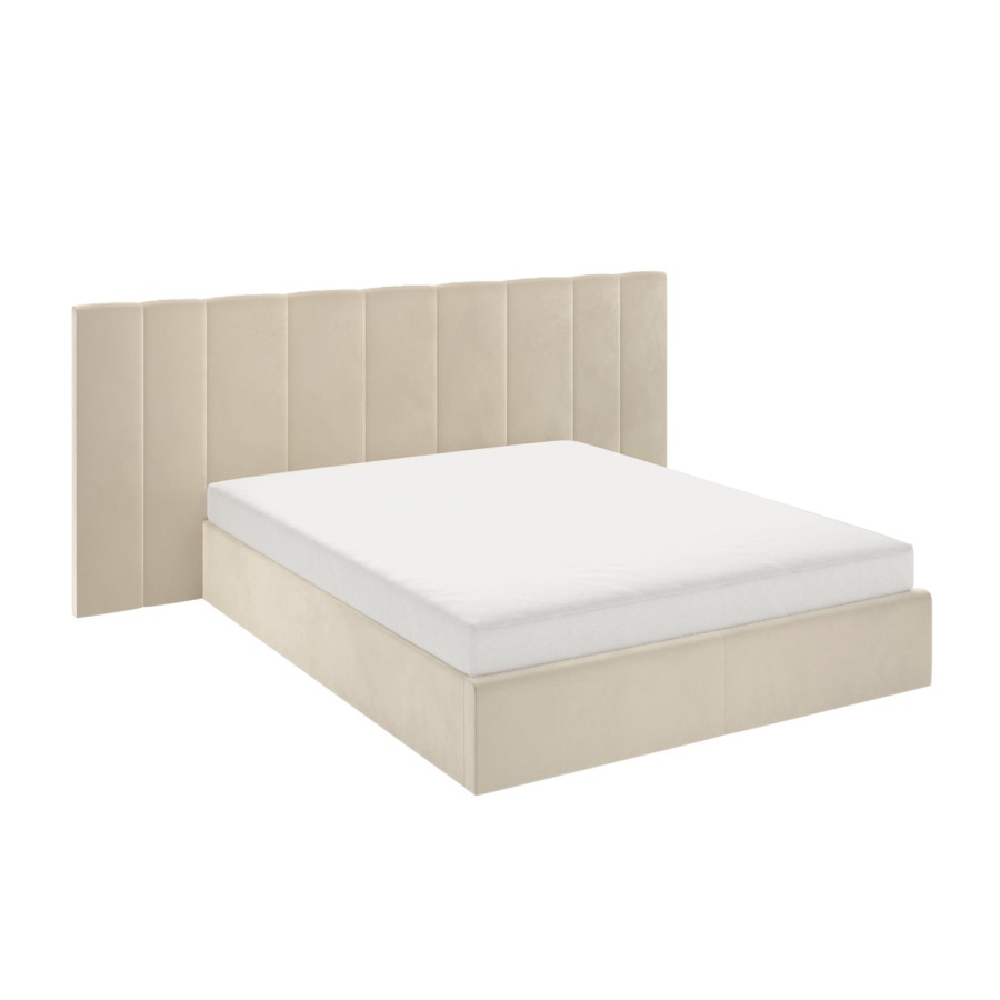 ONLY OPENED - Beige Velvet King Size Ottoman Bed with Wide Headboard - Iman