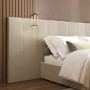 Beige Velvet King Size Ottoman Bed with Wide Headboard - Iman