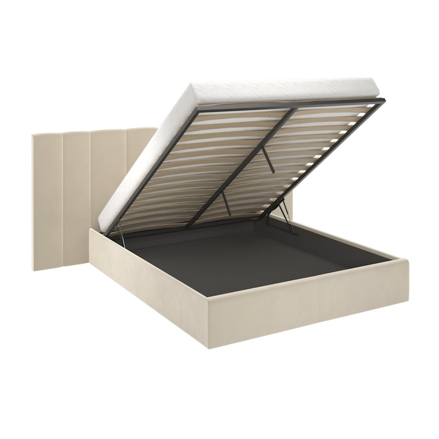 ONLY OPENED - Beige Velvet King Size Ottoman Bed with Wide Headboard - Iman