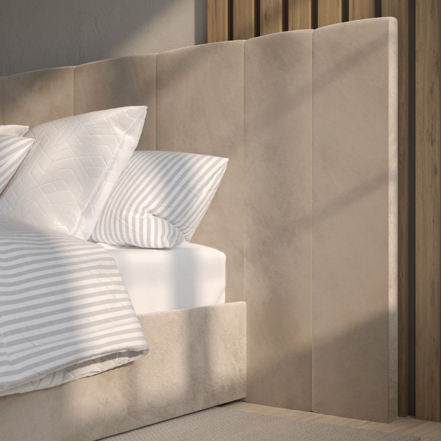 GRADE A1 - Beige Velvet King Size Ottoman Bed with Wide Headboard - Iman