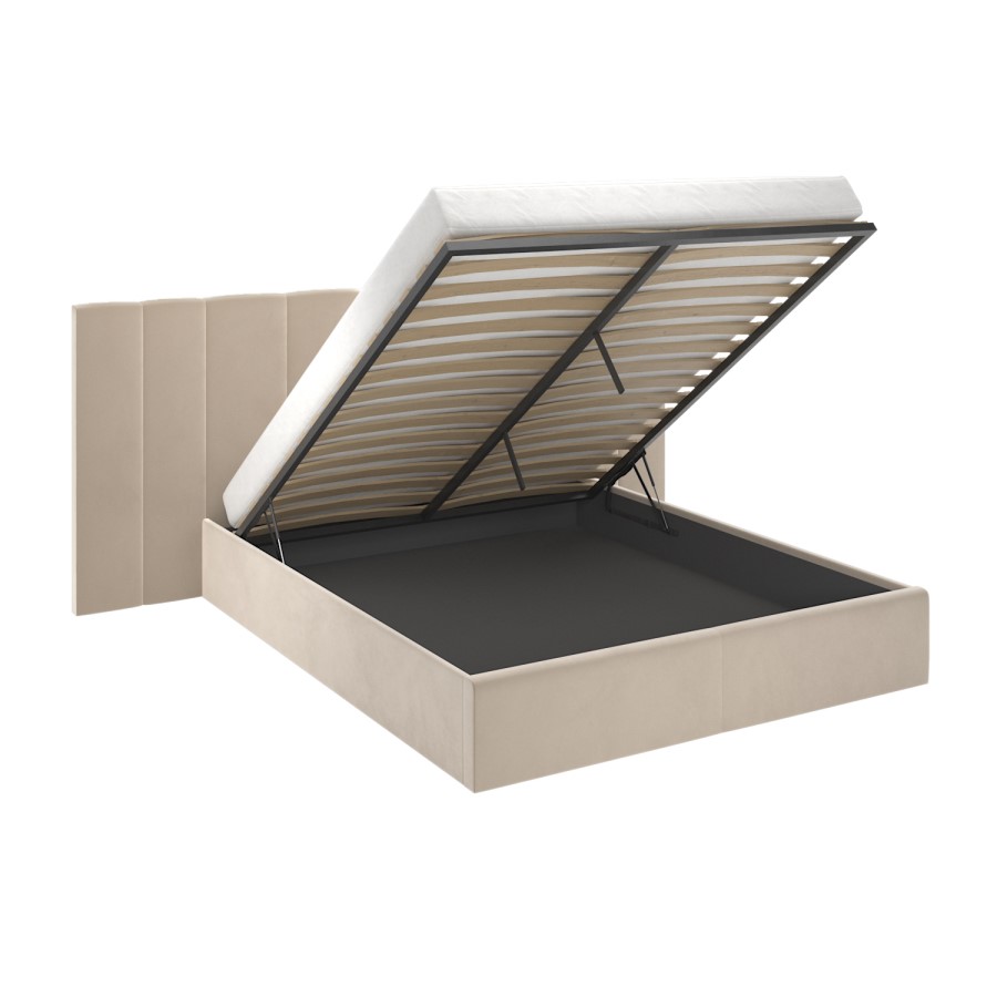 GRADE A1 - Beige Velvet King Size Ottoman Bed with Wide Headboard - Iman