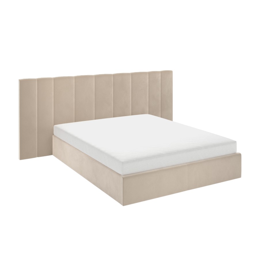 GRADE A1 - Beige Velvet King Size Ottoman Bed with Wide Headboard - Iman