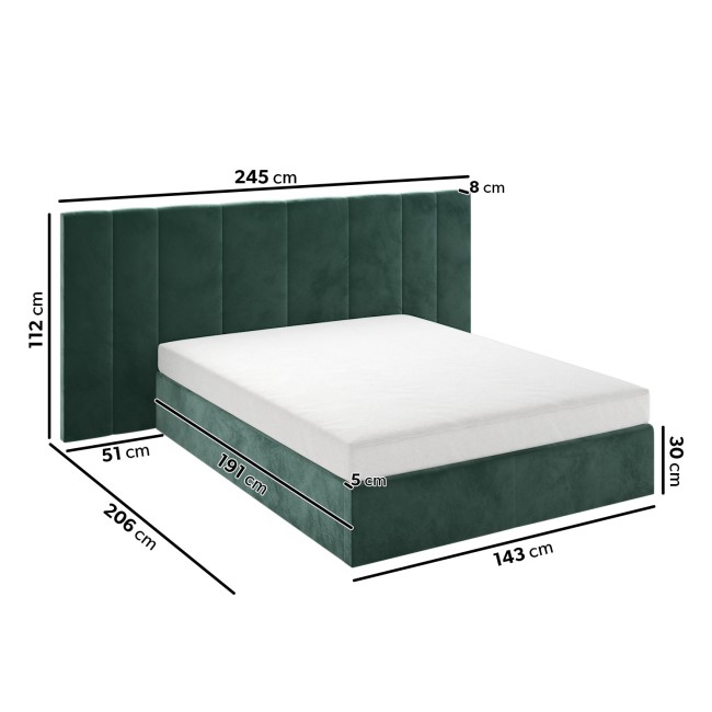 Green Velvet Double Ottoman Bed with Wide Headboard - Iman