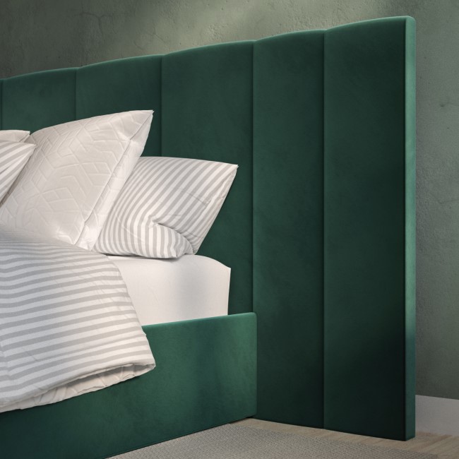 Green Velvet Double Ottoman Bed with Wide Headboard - Iman