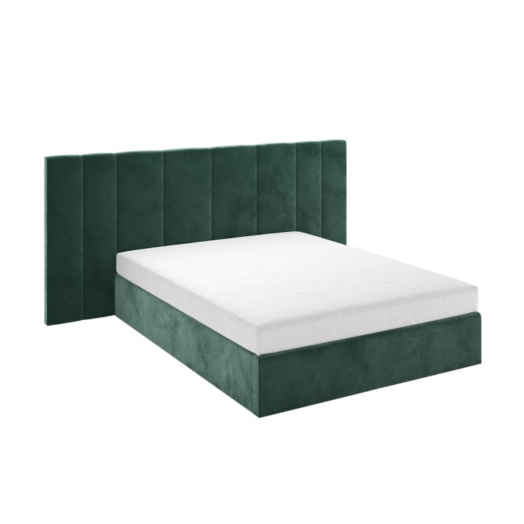 ONLY OPENED - Green Velvet Double Ottoman Bed with Wide Headboard - Iman