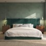 Green Velvet King Size Ottoman Bed with Wide Headboard - Iman