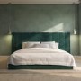 Green Velvet King Size Ottoman Bed with Wide Headboard - Iman