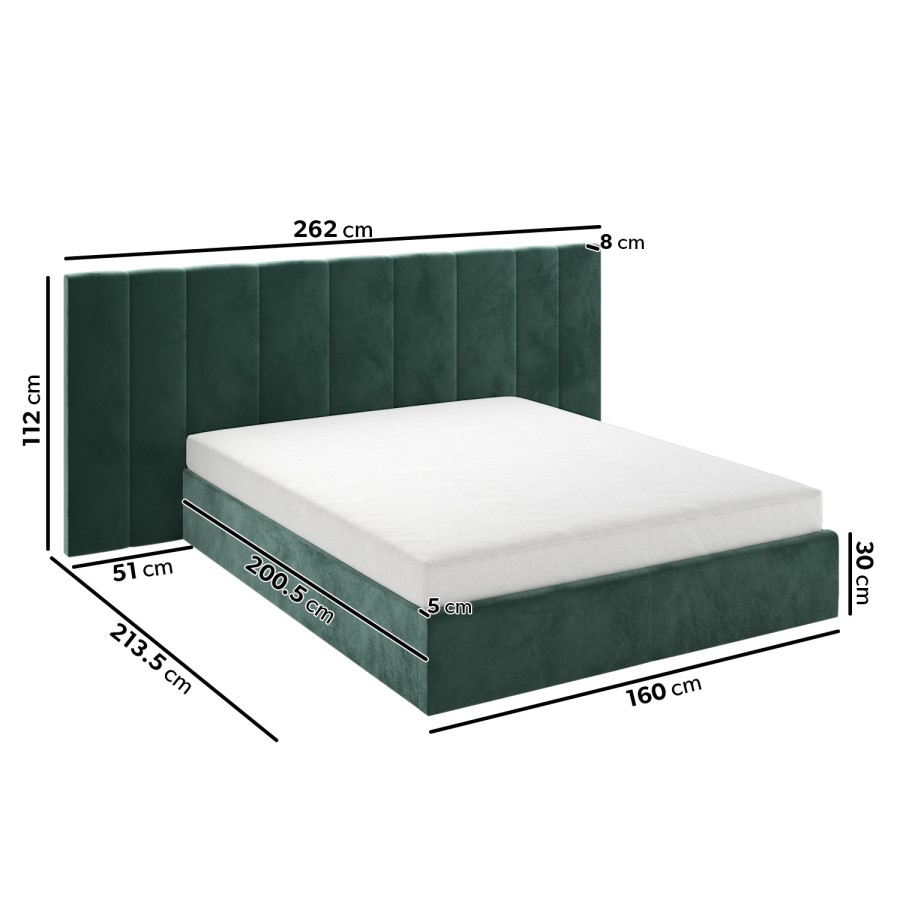 Green Velvet King Size Ottoman Bed with Wide Headboard - Iman