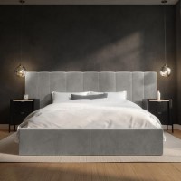 ONLY OPENED - Grey Velvet King Size Ottoman Bed with Wide Headboard - Iman ONLY OPENED - Grey Velvet King Size Ottoman Bed with Wide Headboard - Iman