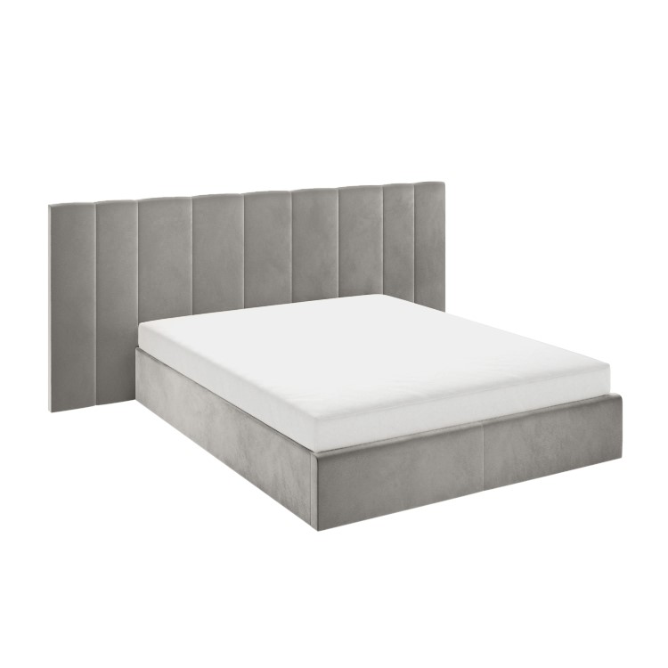 ONLY OPENED - Grey Velvet King Size Ottoman Bed with Wide Headboard - Iman