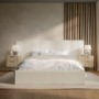 Off-White Fabric Double Ottoman Bed with Wide Headboard - Iman