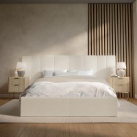 ONLY OPENED - Off-White Upholstered Double Ottoman Bed with Wide Headboard - Iman