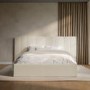 Off-White Fabric Double Ottoman Bed with Wide Headboard - Iman