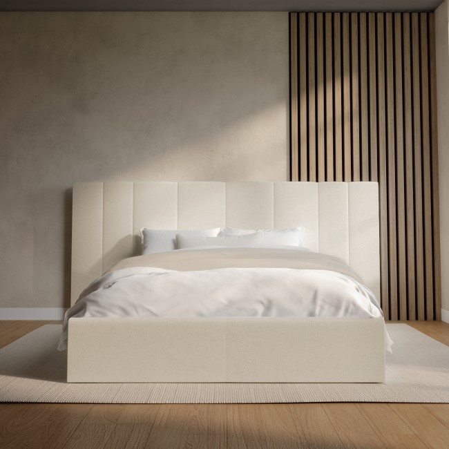 Off-White Upholstered Double Ottoman Bed with Wide Headboard - Iman