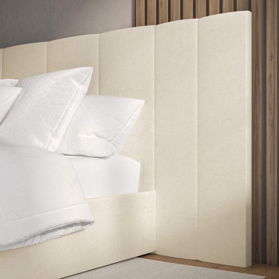 ONLY OPENED - Off-White Upholstered Double Ottoman Bed with Wide Headboard - Iman